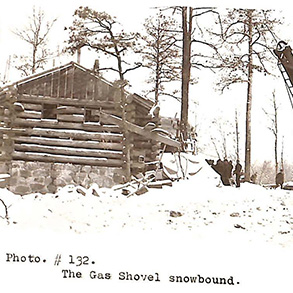 Using a shovel to build a cabin at Hungry Mother